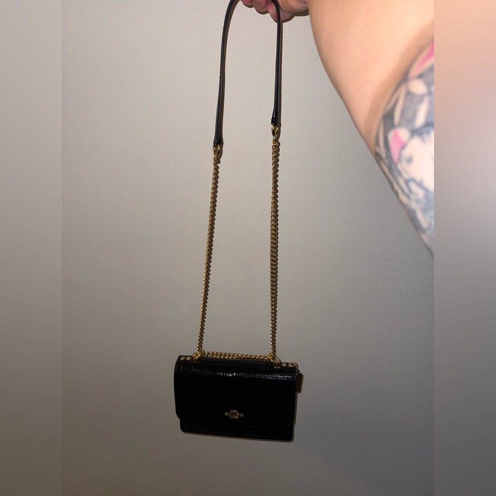 NWOT Coach Klare Black Croc-Embossed Crossbody Bag with Gold Chain - Picture 13 of 14